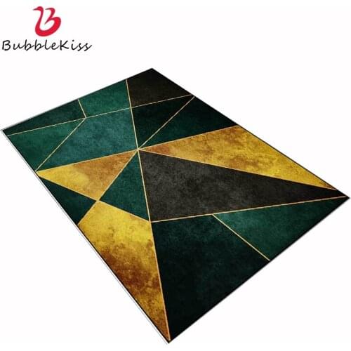 Bubble Kiss Fashion Modern Area Rugs Light Luxury Dark Green Golden Geometry Rugs And Carpets For Home Living Room Home Decor