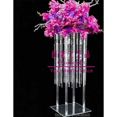 Luxury Deco Flower Stand For Wedding Decoration Table,New Style Clear Acrylic Flower Stand Wedding Centerpiece Column Party Prop