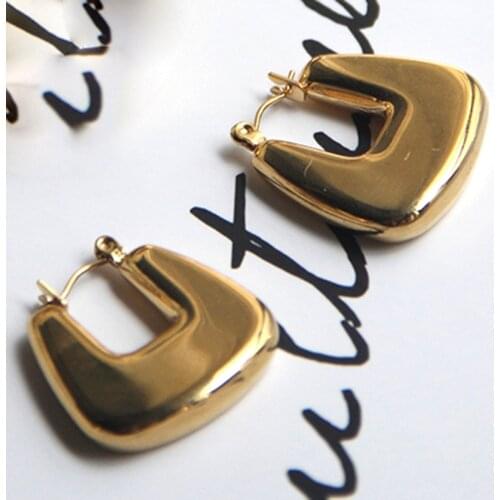 Chnuky trapezoidal hoop earring for women stainless steel gold bold geometry hoop earring women fashion jewelry 2021