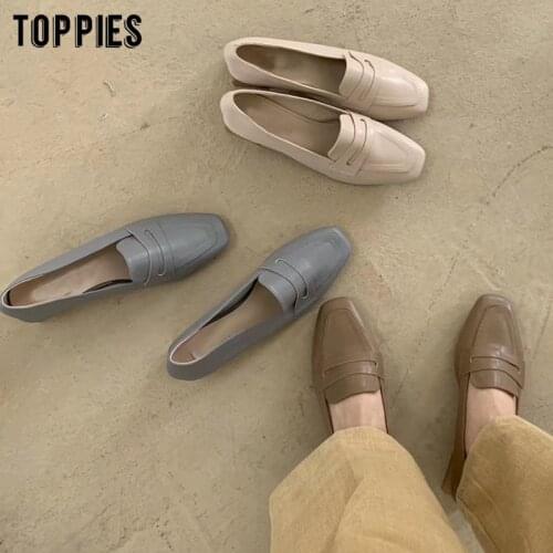Toppies women low heels faux leather shoes vintage ladies office shoes korean fashion