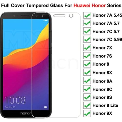 9H Protective Glass on For Huawei Honor 7A 7X 7C 7S Tempered Screen Protector Glass Honor 8 Lite 9X 8X 8A 8C 8S Glass Film Case