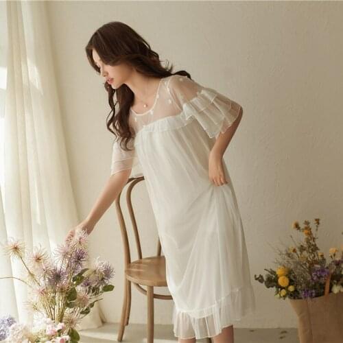 Sleepwear Nightgown 2019 New Princess Woman Lace Night Sleeping Dress Sexy Pink Summer Spring Lace Sleepshirt Dress For Women