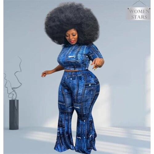 Plus Size Clothing Two Piece Set Women Wholesale Pants Sets Crop Top Flared Leggings Super Stretch New Matching Set Dropshipping