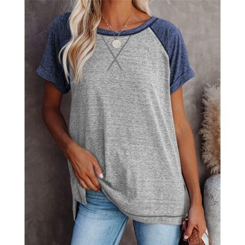 2021 Summer New Womens Color Matching Cross Loose Short Sleeve Casual T-Shirt Tops Ladies Fashion Groot Befree Harajuku Shirt