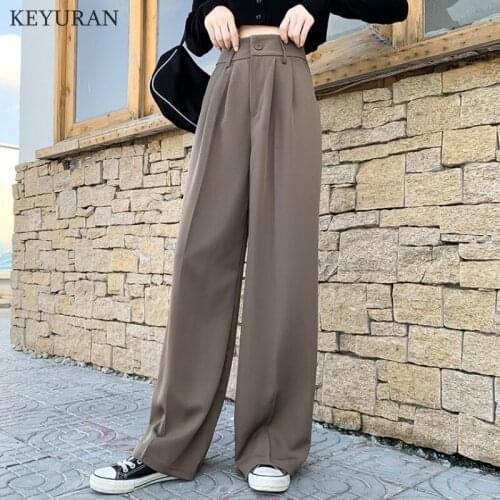 2021 Spring Autumn Female Solid Wide Leg Pants Women Full Length Pants Ladies High Quality simple Casual Suit Straight Pants