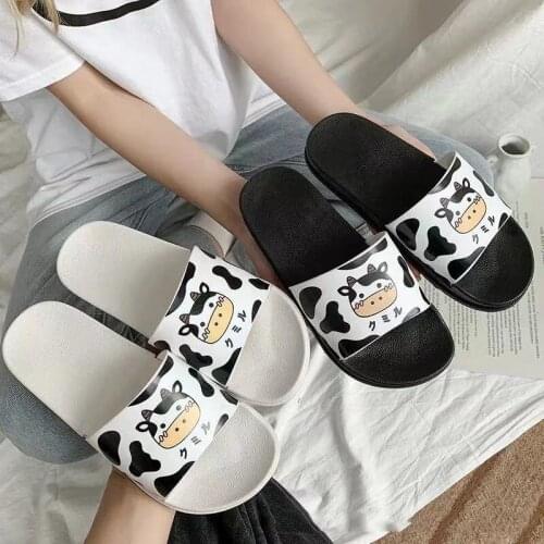 2021 Women New Cartoon Slippers Cute Cow Summer Shoes Ladies Bathroom Shower Slipper Soft PVC Female Home Floor Slides TX292