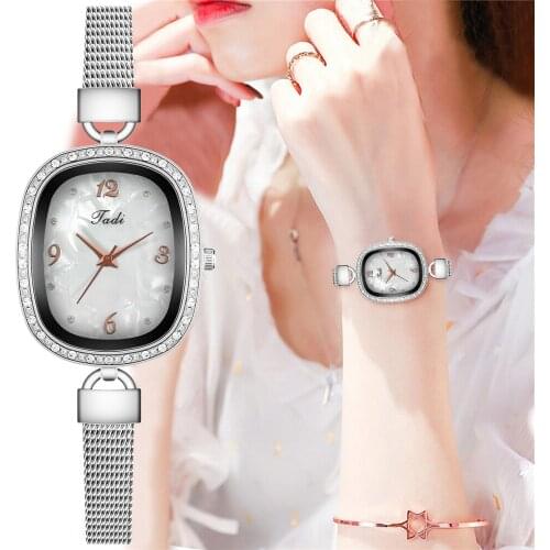 Women Super Thin Silver Pearl Shell Dial Fashion Watches Luxury Oval Rhinestone Ladies Quartz Watch Relogio Feminino
