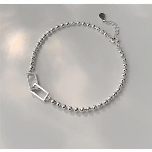 925 Sterling Silver Square Round Bead Charm Bracelet &Bangle For Women Party Jewelry Accessories SL377