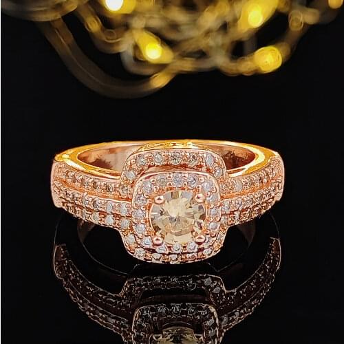 2019 New Hot Selling Rose Gold Color Champagne Zircon Wedding Ring For Women Bride Finger Multi Anniversary Gift Jewelry R5038