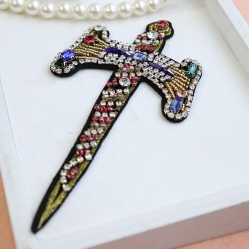 1pc Handmade sword rhinestone beaded patches for clothing DIY sew patch embroidered applique decorative sequins Parches