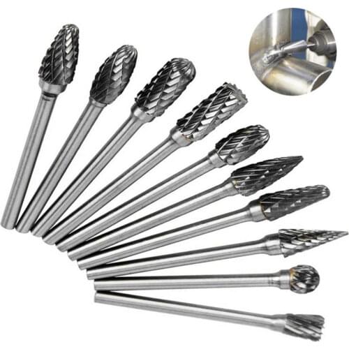 10Pcs 1/8 Inch Shank Tungsten Carbide Double Cut Milling Cutter Rotary File Grinding Burr Set Dremel Tools Electric Grinding
