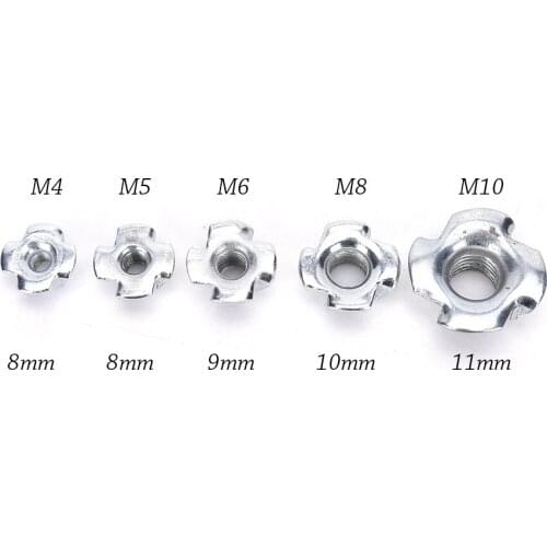 10pcs/Set Four Prong Furniture T Nut Inserts For Wood Zinc Plated M4/M5/M6/M8/M10