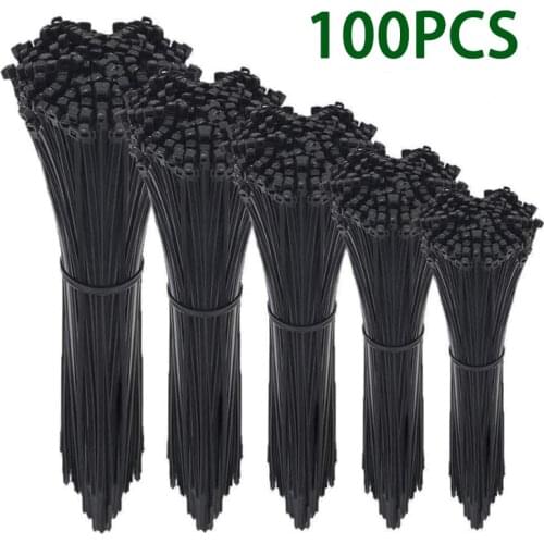 100Pcs Nylon Cable Tie Self Locking Plastic Loop Wire Black 1.9X60 2.7X250 Wrap Strap Zip Organizer Fasten Tension Belt