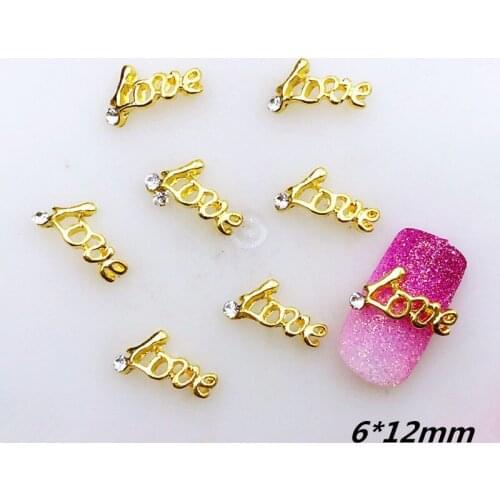 20pcs/pack Japan Alloy Nail Art 3D Gold Silver Letter "Love" with Rhinestone Metal Accessories for Phototherapy Nail Sticker DIY