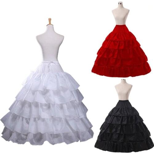2019 Fashion Wedding Petticoat 4 Hoop Skirt 5 Layers Ruffles Elastic Waist Red Black White Women Underskirt for Ball Gowns Jupon