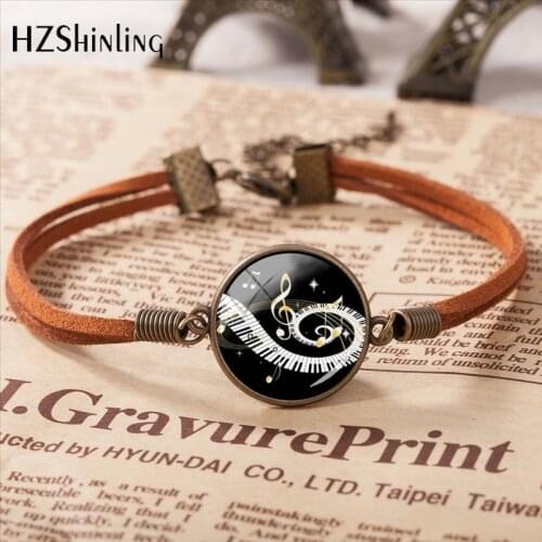 2020 Grand Piano Bracelet Grand Piano Handmade Jewelry Glass Leather Bracelet Pendants Music Girls Gift