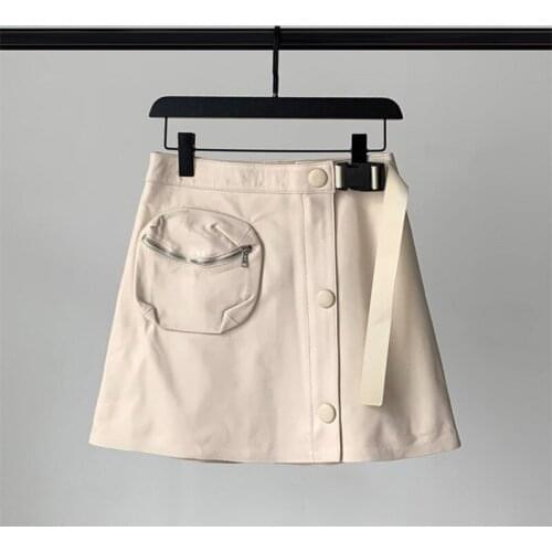 2021 Autumn New Leather Half-length Skirt Female Bread Pocket A-line Skirt Sheep Skin Short Skirt Single-breasted Hip Skirt Midi