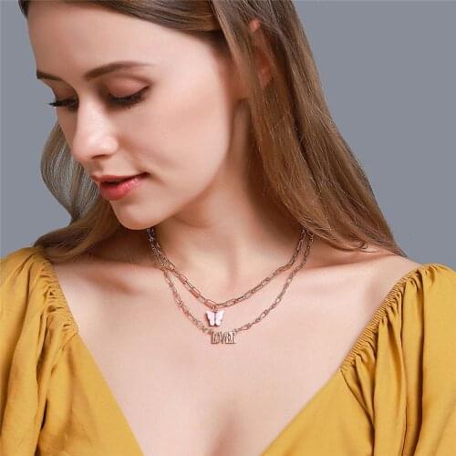 Double Butterfly Acrylic Necklace Fashion Alphabet Pendant Angle/Babygirl