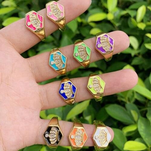 Rainbow Color Enamel Zircon Crown Finger Ring Funky Brass Jewelry For Party Wedding Gift