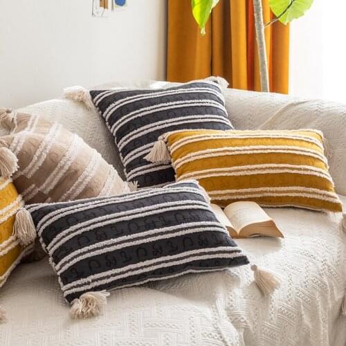 Boho Style Cushion Cover Tassels Pillow Case Yellow Beige Grey Cotton Pillow Cover 45x45cm 30x50cm Home Decoration Sofa
