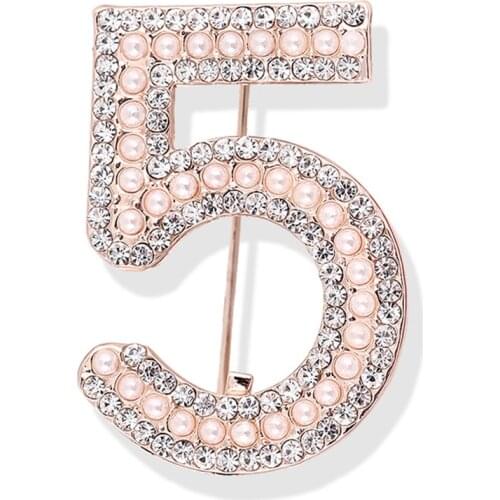 Number Brooches Jewelry Letter 5 Full Crystal Rhinestone cc Brooch Pins For Women Party Gift