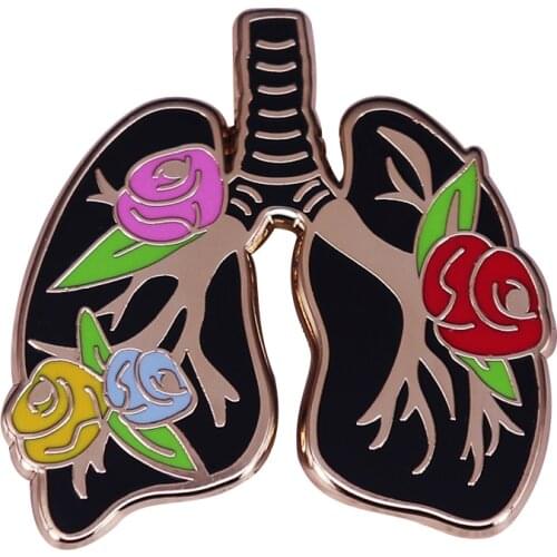 Black Lungs With Flowers Pin Anatomy Art Brooch Punk Goth Decor Whats changed