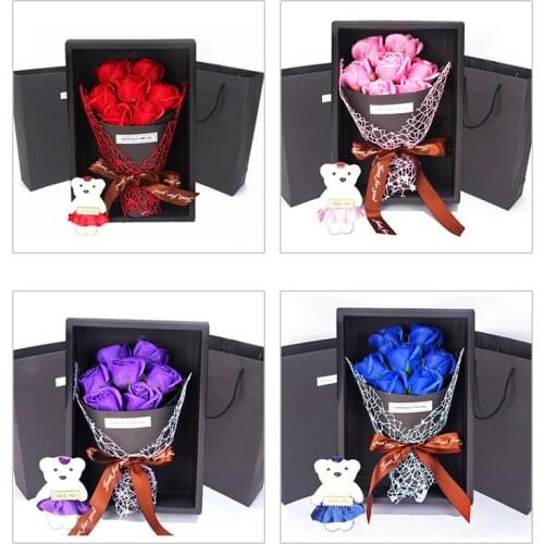 Flower Soap Rose Soap Bouquet 7Pcs Heart Scented Bath Body Petal Rose Flower Soap Case Wedding Decoration Gift Festival Box
