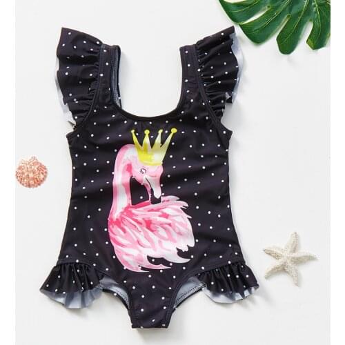 2~9Year Girls Swimwear Cute Kids Swimsuit Swan Flamingo Baby Girls Beach wear High quality Children swimwear-ST9021