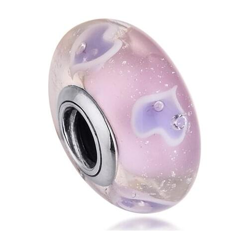 DIY Fits For Pandora Bracelets Plentiful Hearts Murano Glass Beads 100% Sterling-Silver-Jewelry Charms Free Shipping