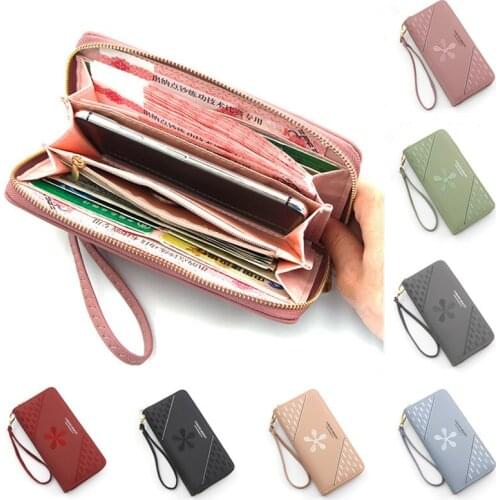 NEW Fashion Flower Design Women Long Wallet Lady Zipper Wristband Clutch Wallets Large Capacity Female Money Purse Phone Pocket