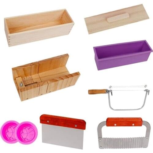 Hot YO-9PCS Silicone Soap Molds Kit,Rectangular Wooden Silicone Soap Mold Cutter SlicerHandmade Soap DIY for Soap Cake Making