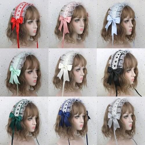 Lace Bow Cosplay Headband Lovely Sweet Hair Hoop Anime Maid Lolita Lace Flower Headwear Hair Accessory Hand made For Girls Gift