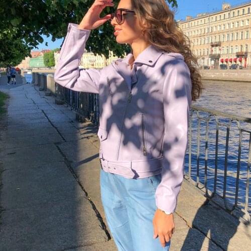 Spring Autumn With Sashes Pu Faux Leather Jacket Women White Black Zipper Slim Short Biker Jackets Coat Female Outwear Tops