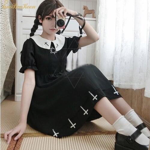 Cute Girl Costume Cross Hexagonal Star Mesh Dress with a short sleeved dress for Adult Long/short sleeve Black Dress For Women
