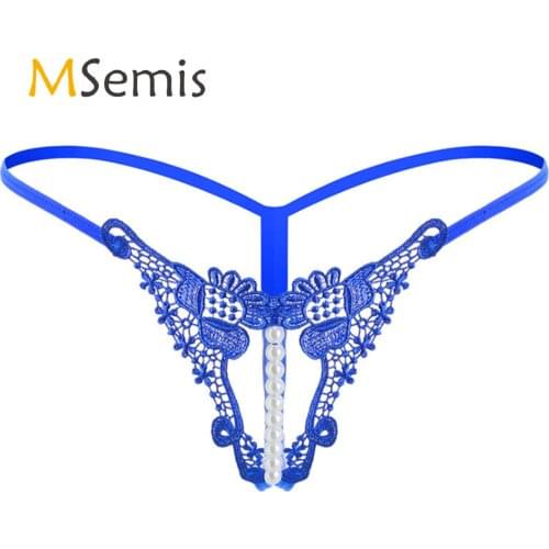 Mens Lingerie Crotchless G-string Underwear Pearls Massage Thongs Briefs Embroidered Low Waist Elastic Waistband T-back Panties