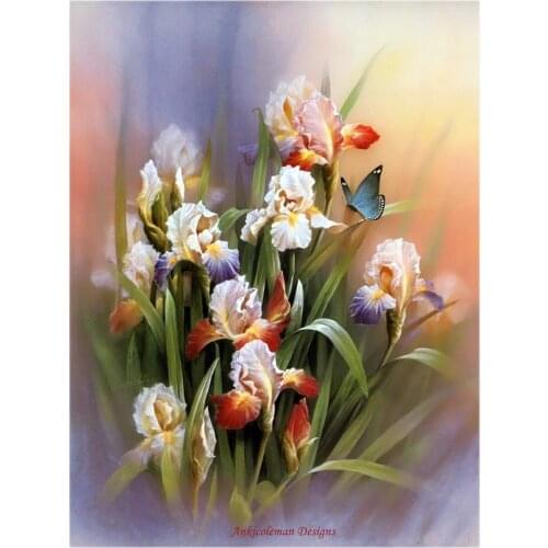 Blue Butterfly and Iris - Counted Cross Stitch Kits - DMC DIY Handmade Needlework for Embroidery 14 ct Cross Stitch Sets