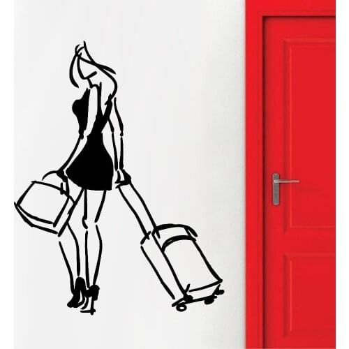Living Room Wall Decals Cool Woman Traveling Waterproof Vinyl Wall Sticker Home Decoration For Girls Room Modern Wall Decor Z144