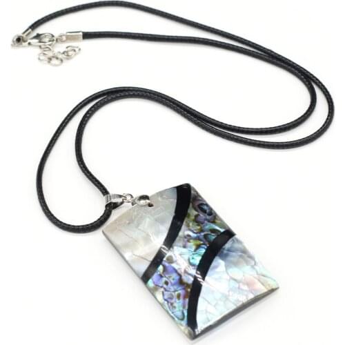 Natural Splicing Stripe Shell Pendant Necklace Rectangle Shape Shell Charms Necklace for Women Men Jewelry Trendy Necklace Gift