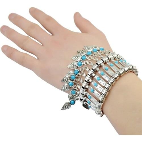 2017 high quality luxury new bracelet fashion bohemian retro exaggerated blue beads tassel wide bracelet for women