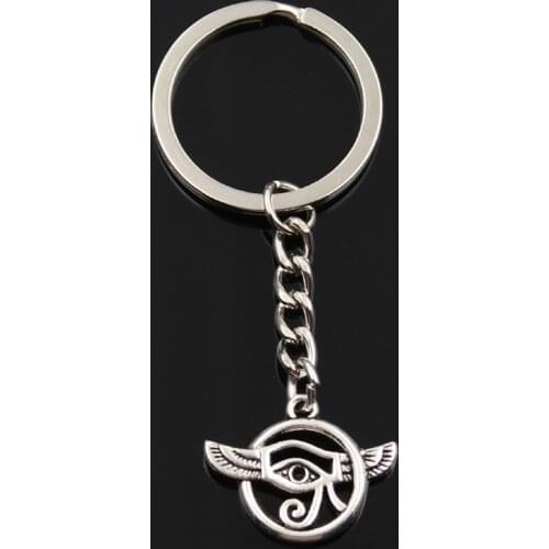 New Fashion Keychain 19x24mm Eye Of Horus Wings Pendants DIY Men Silver Color Car Key Chain Ring Holder Souvenir For Gift