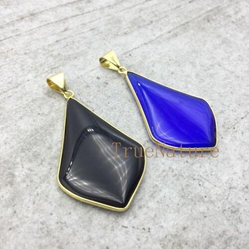 Wholesale Teardrop Glass Pendants Products Gold Electroplated Chic Blue Black Water Drop Charms In 50*30 mm PM5066
