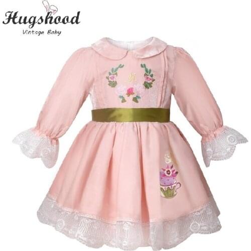 Baby Girl Autumn Summer Long Sleeve Pink Turkey Vintage Spanish Lolita Gown Princess Dress for Casual Birthday Christmas