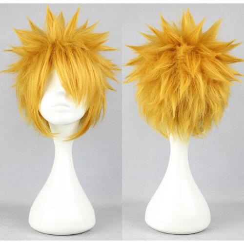 Naruto Uzumaki Cosplay Wigs 30cm 11.81" Short Straight Heat Resistant Synthetic Hair Gold Blond Cosplay Wig + Wig Cap +Headband