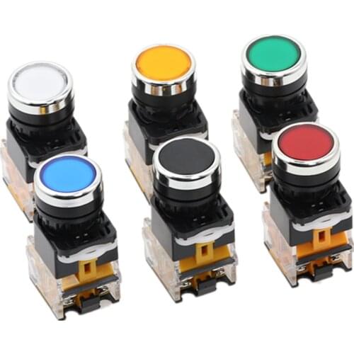 10Pcs/Box ON-OFF Momentary Push button switch 22mm 4 Screws Circular small size Flat round Panel Cutout LA38-11 LA38-11BN