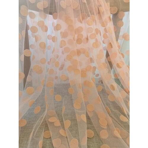 Peach Soft Tulle Fabric With Big Polka Dots