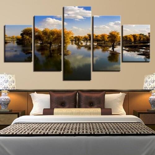 Autumn Forest River Landscape Posters Home Decor 5 Pieces Wall Art Canvas Paintings For Living Room HD Prints Modern Pictures