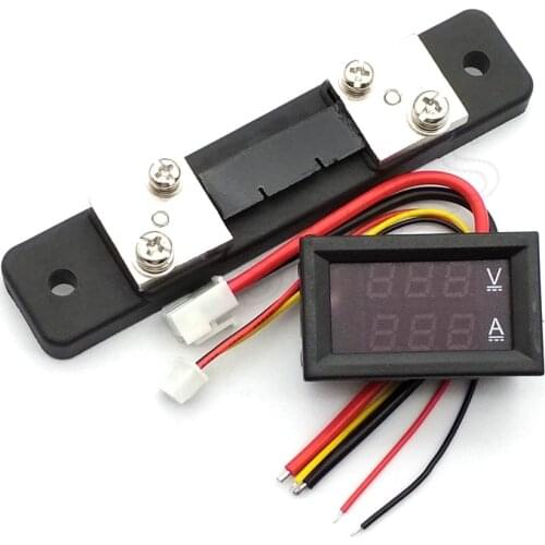 DC 0-100V 50A Digital Voltmeter Ammeter Dual Display Voltage Detector Current Meter Panel Amp Volt Gauge 0.28" Red Blue LED