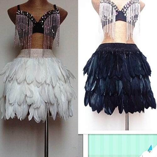 Festival Feather Clothing Black/White Feather Skirt Elastic Waist Nightclub GOGO Performance Stage Clothing African Hula Outfit