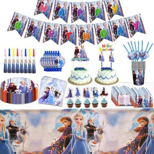 Princess Frozen 2 Party Supplies Frozen Party Paper Straw Plates Cups Girls Frozen 2 Elsa Anna Birthday Decor Party Tablecloth