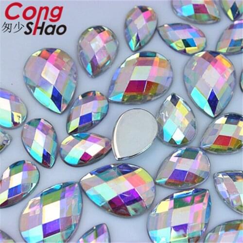 Cong Shao 8*13/10*14/13*18mm AB Clear Acrylic Drop Rhinestone stones and crystals Flatback DIY costume craft decoration YB719
